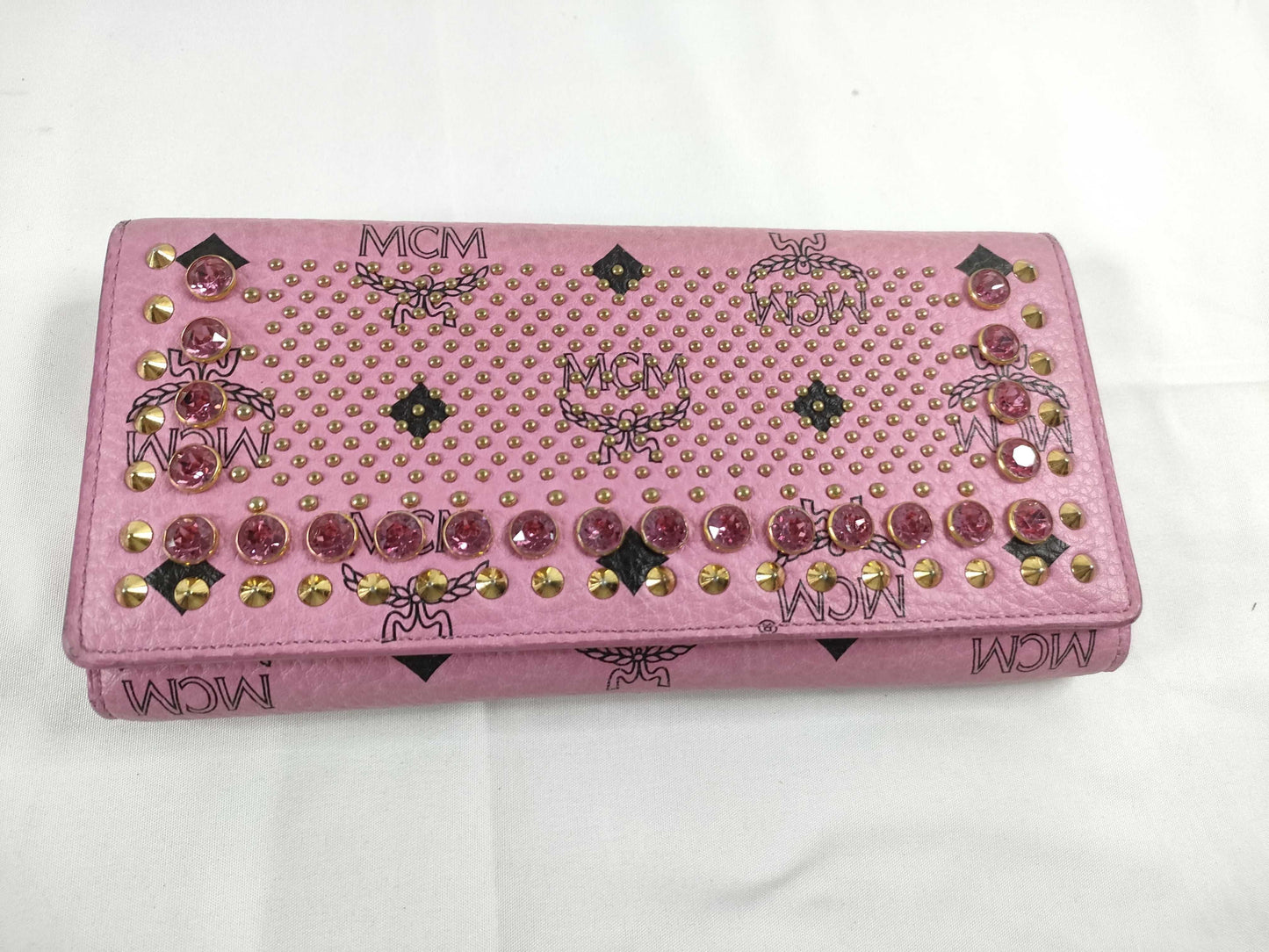 MCM MCM Visetos Studded Leather Long Wallet Pink Wallet