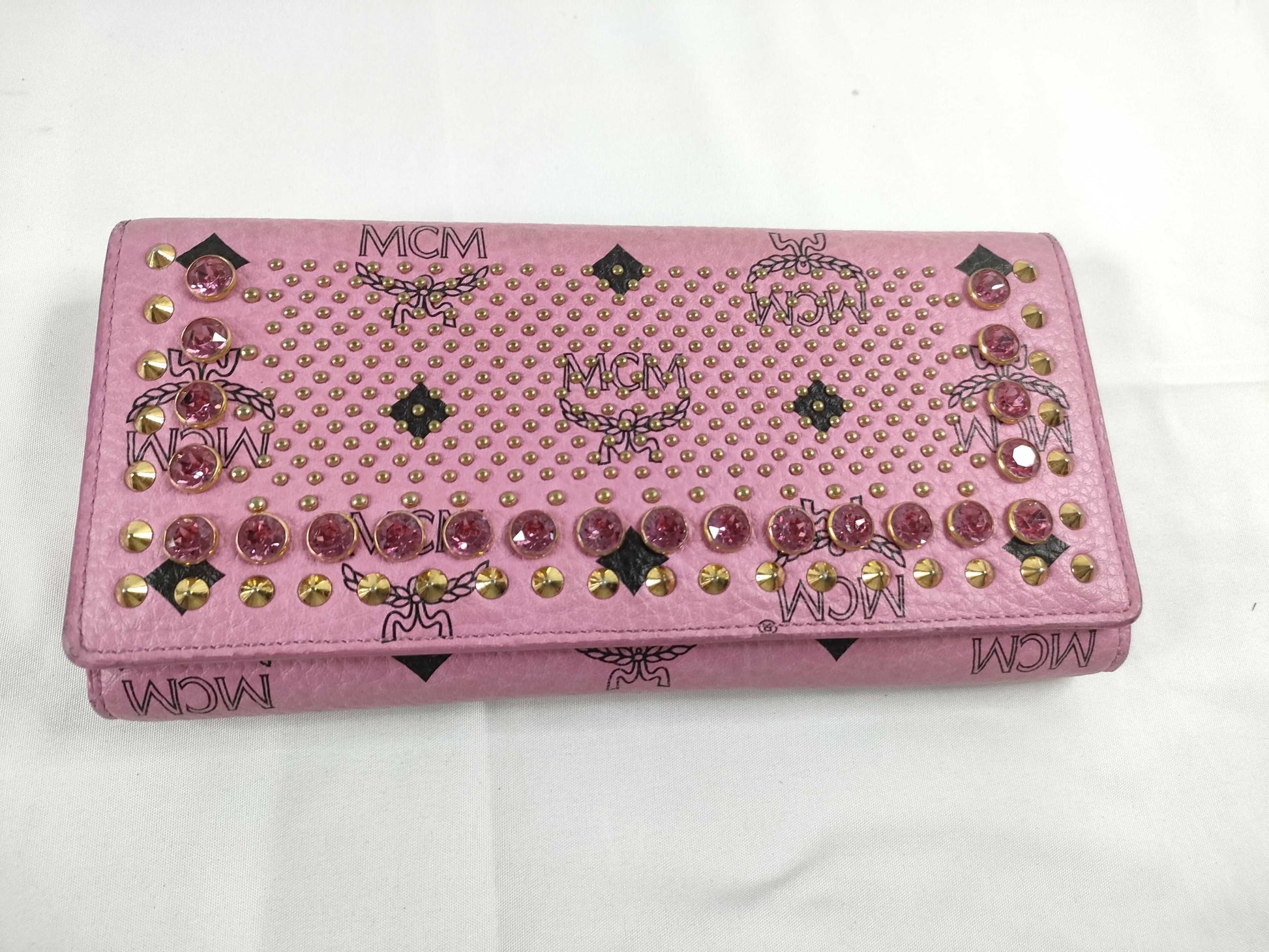 MCM MCM Visetos Studded Leather Long Wallet Pink Wallet