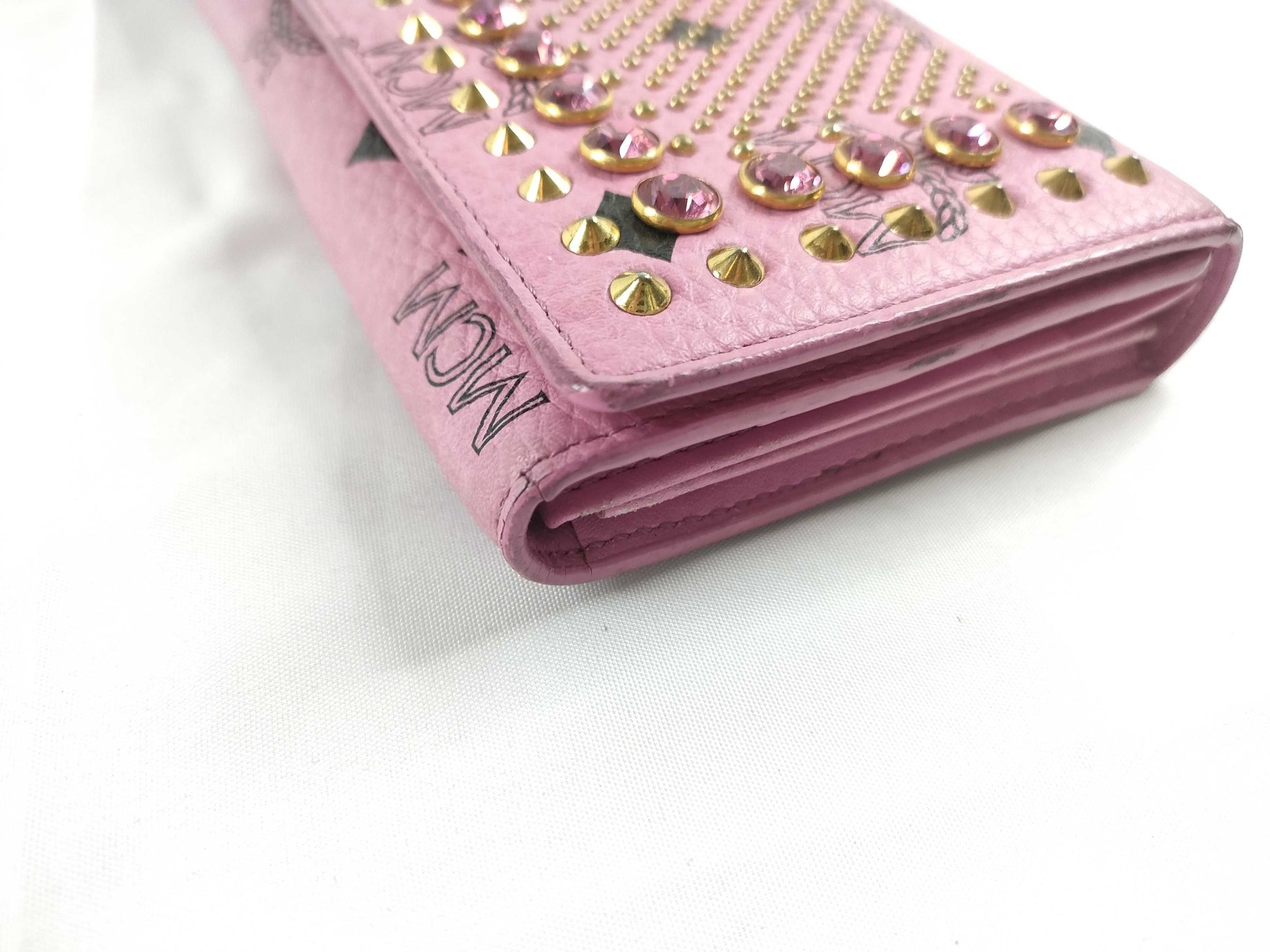 MCM MCM Visetos Studded Leather Long Wallet Pink Wallet
