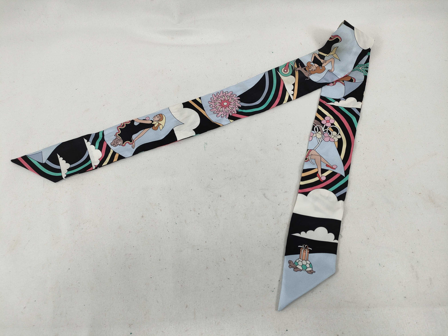 HERMES Twiley Hermes Twely Flying Boyfriend Silk Scarf Light Blue x Black Other Accessories