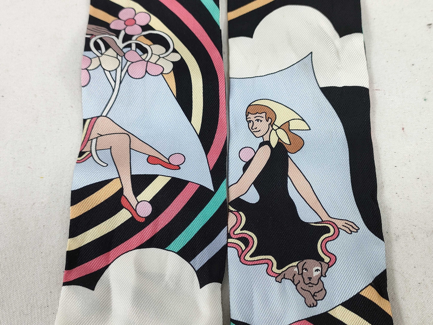 HERMES Twiley Hermes Twely Flying Boyfriend Silk Scarf Light Blue x Black Other Accessories