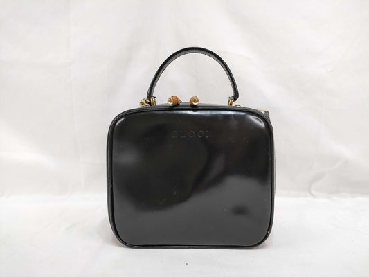 GUCCI Bamboo Gucci Leather 2way Handbag Black Shoulder Bag