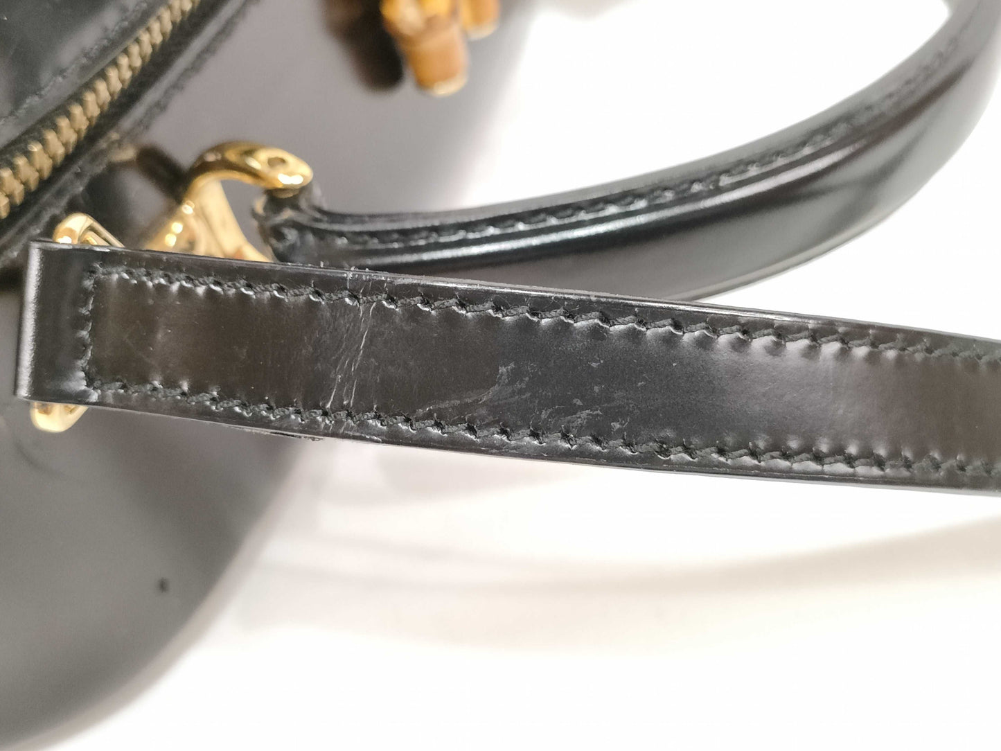 GUCCI Bamboo Gucci Leather 2way Handbag Black Shoulder Bag