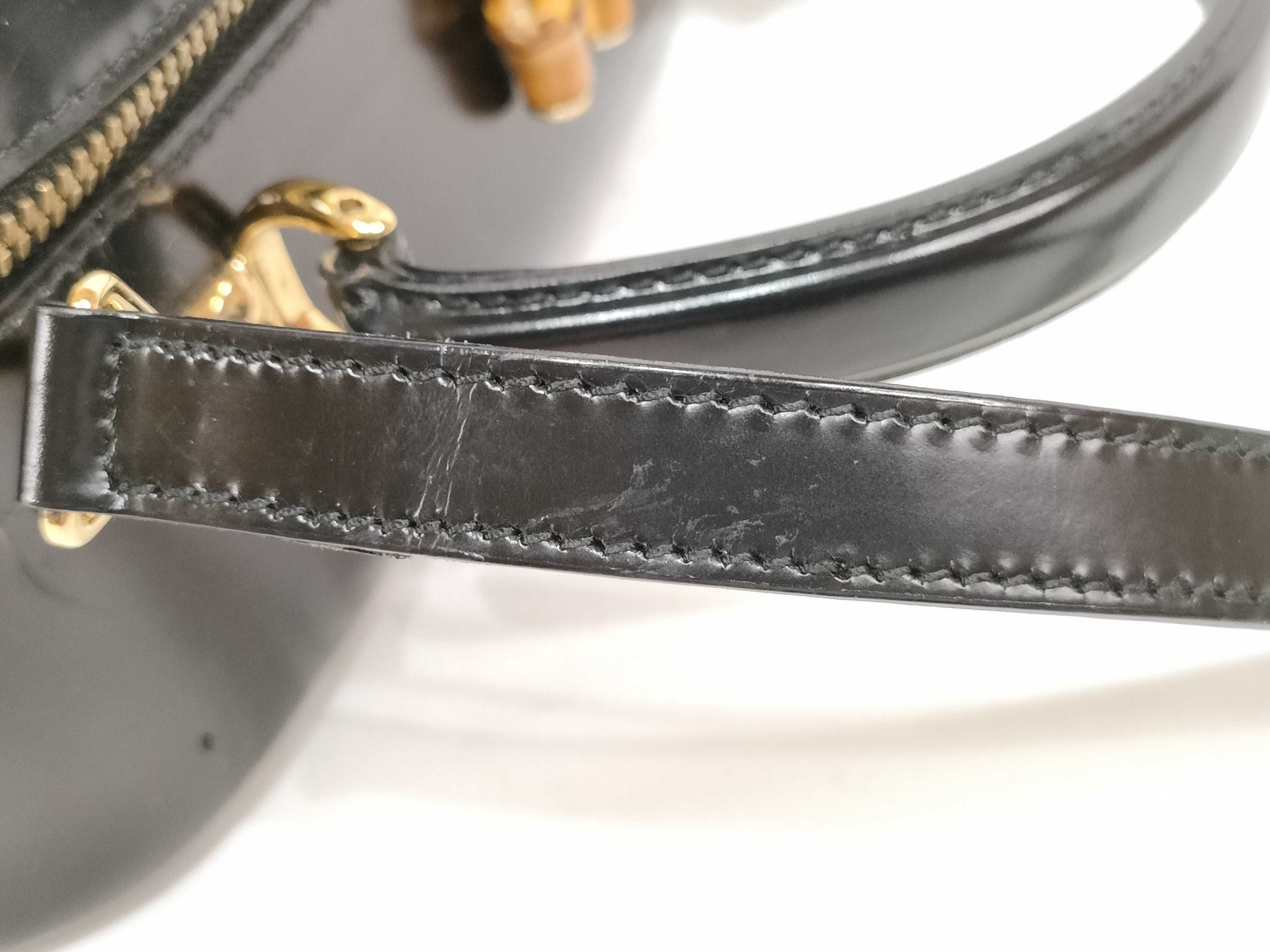 GUCCI Bamboo Gucci Leather 2way Handbag Black Shoulder Bag