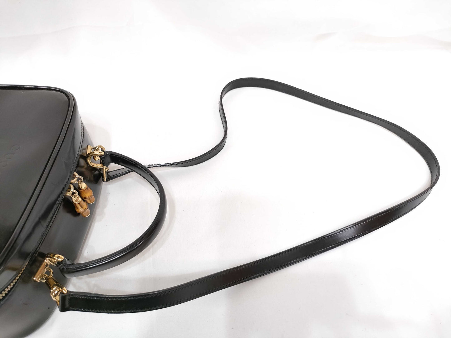 GUCCI Bamboo Gucci Leather 2way Handbag Black Shoulder Bag