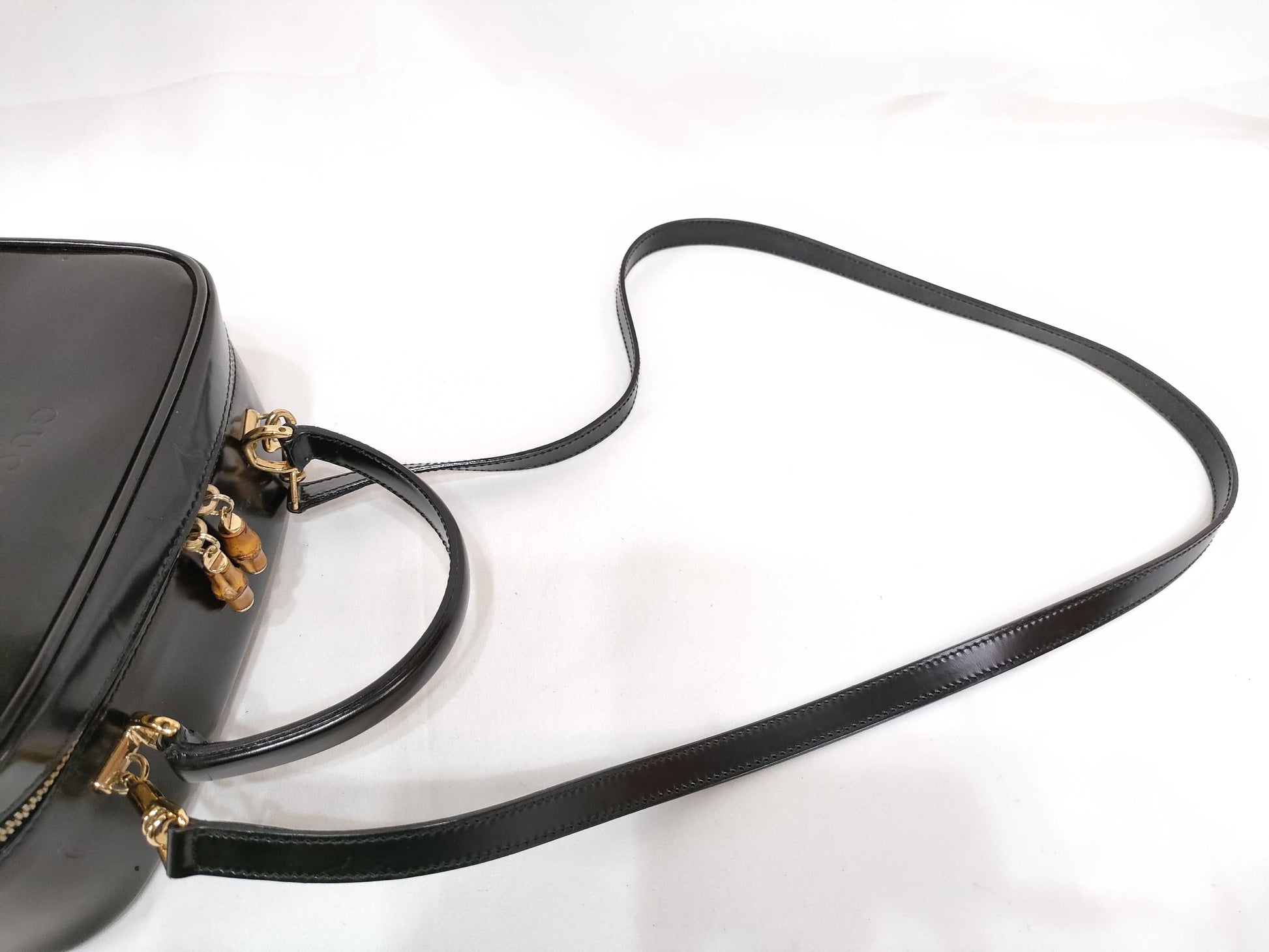 GUCCI Bamboo Gucci Leather 2way Handbag Black Shoulder Bag
