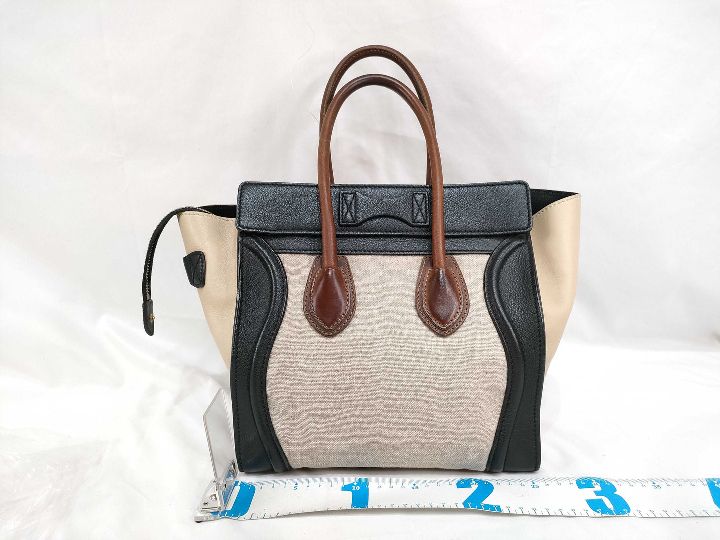 CELINE Leather x Canvas Handbag Brown Handbag