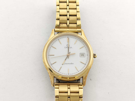 OMEGA Seamaster SS/QZ White Dial Non-Working/No Operational Guarantee Men's Watch