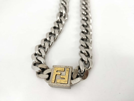 FENDI FF Logo Necklace Metal Silver x Gold Necklace