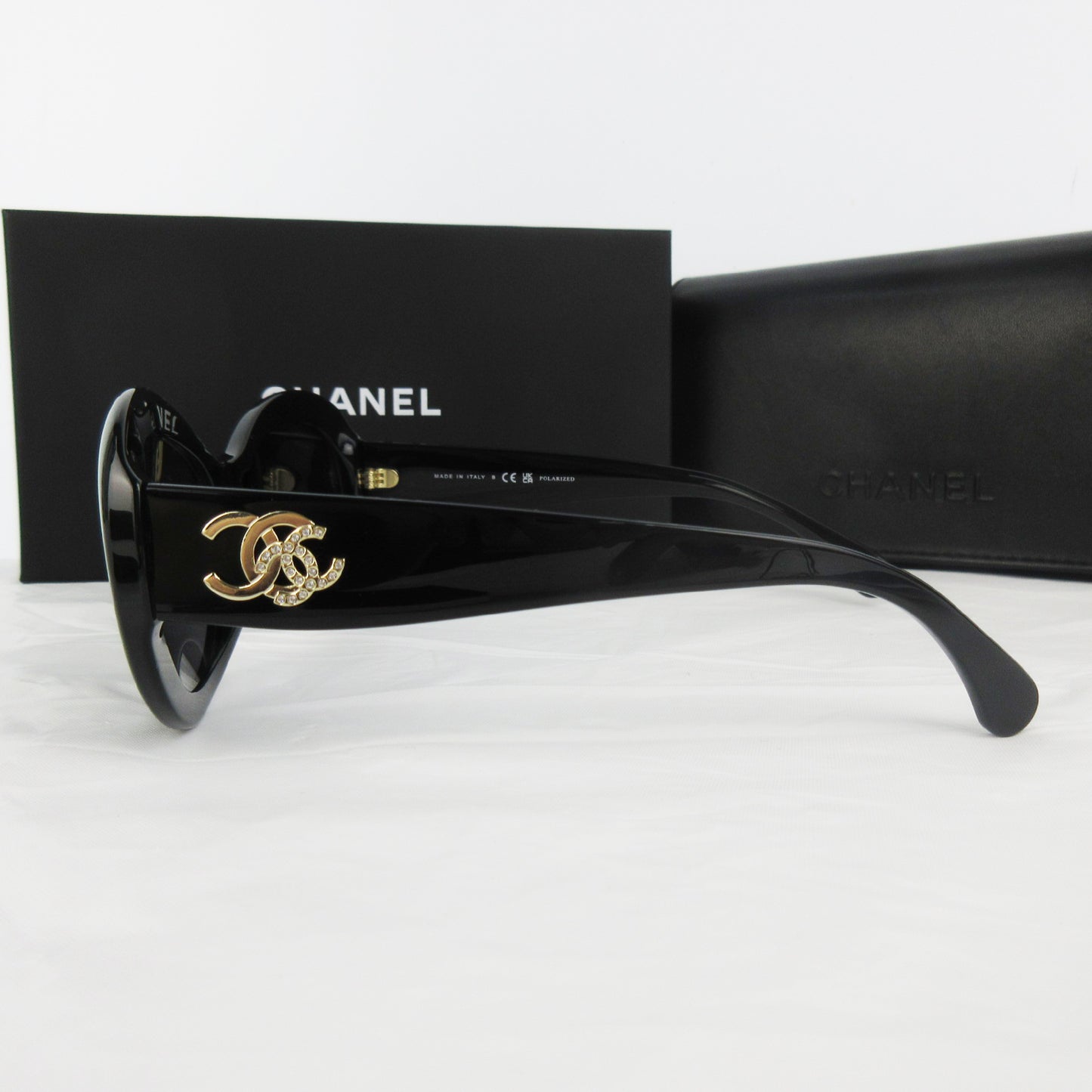 CHANEL Eyewear Oval CC Double Coco Mark Rhinestone 5469-B-A Black Black Gold Fittings Sunglasses Glasses