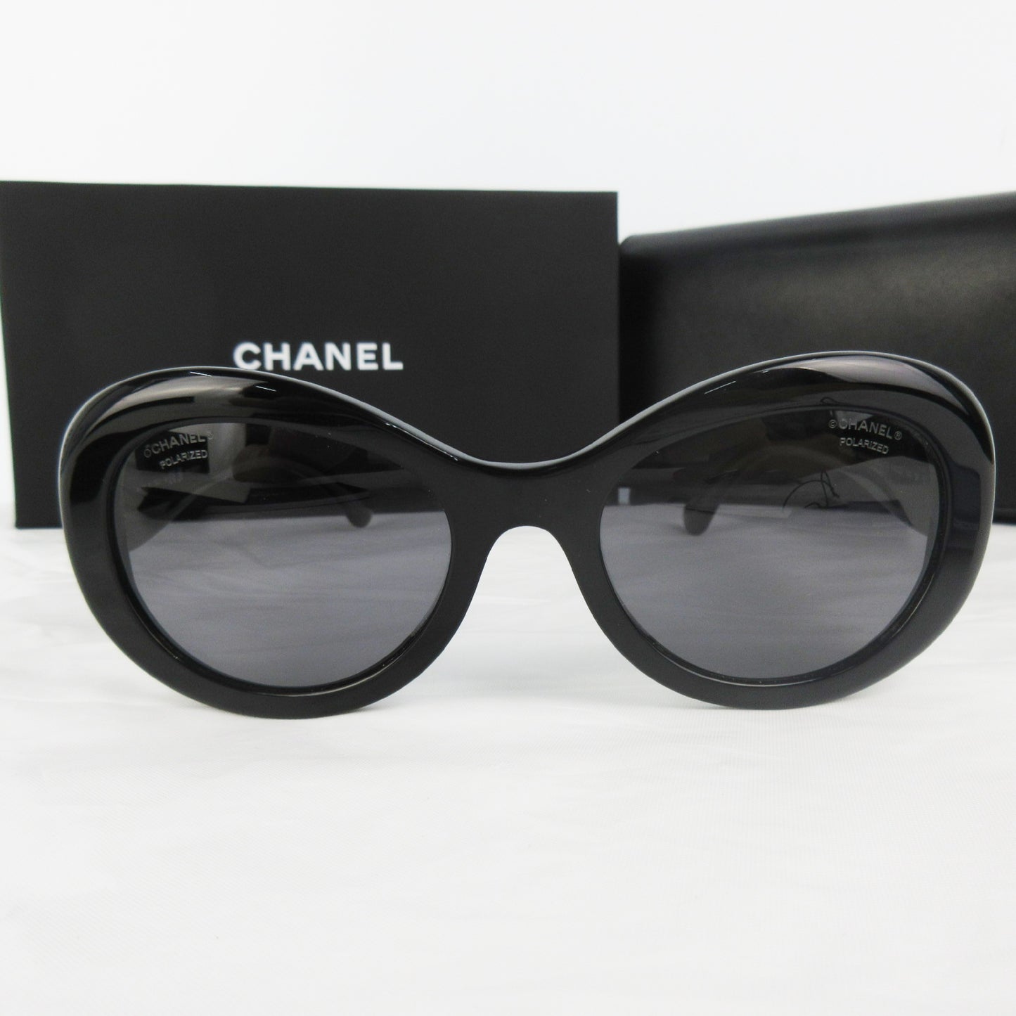 CHANEL Eyewear Oval CC Double Coco Mark Rhinestone 5469-B-A Black Black Gold Fittings Sunglasses Glasses