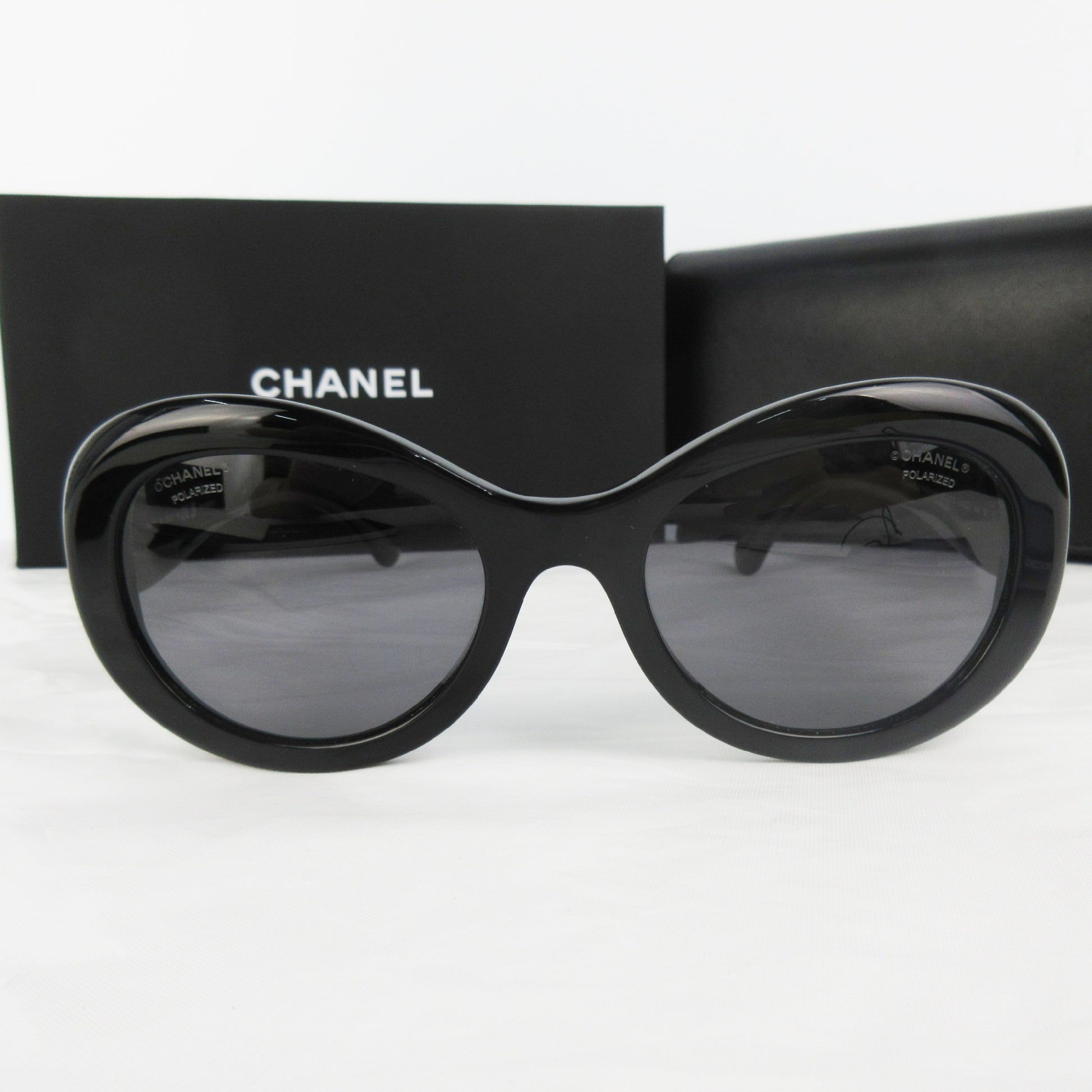 CHANEL Eyewear Oval CC Double Coco Mark Rhinestone 5469-B-A Black Black Gold Fittings Sunglasses Glasses