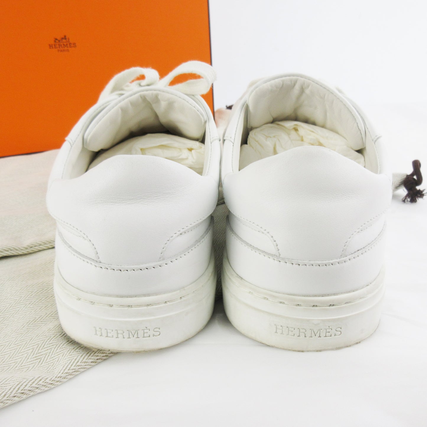 HERMES DAY Kelly Buckle with Gold Hardware Protective Seal 37 1/2 White White Sneakers