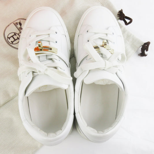 HERMES DAY Kelly Buckle with Gold Hardware Protective Seal 37 1/2 White White Sneakers