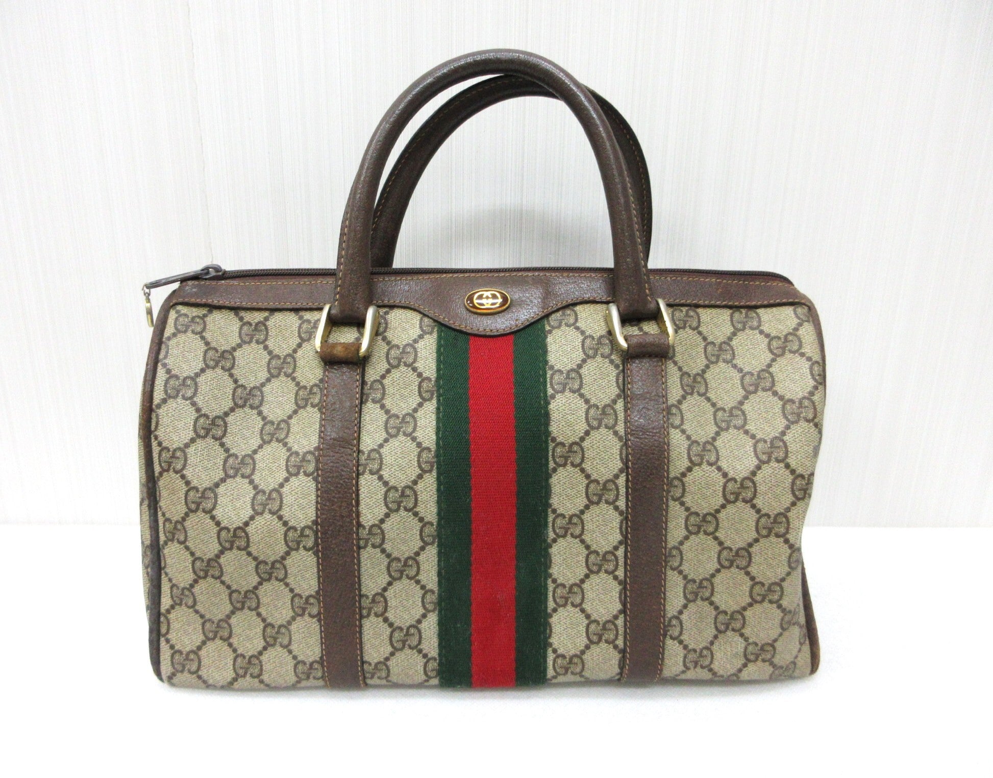 GUCCI GUCCI Gucci 012.3842.33.39 PVC Leather Sherry Line GG Plus Handbag Mini Boston Bag Approx. W31xH18cm Boston Bag