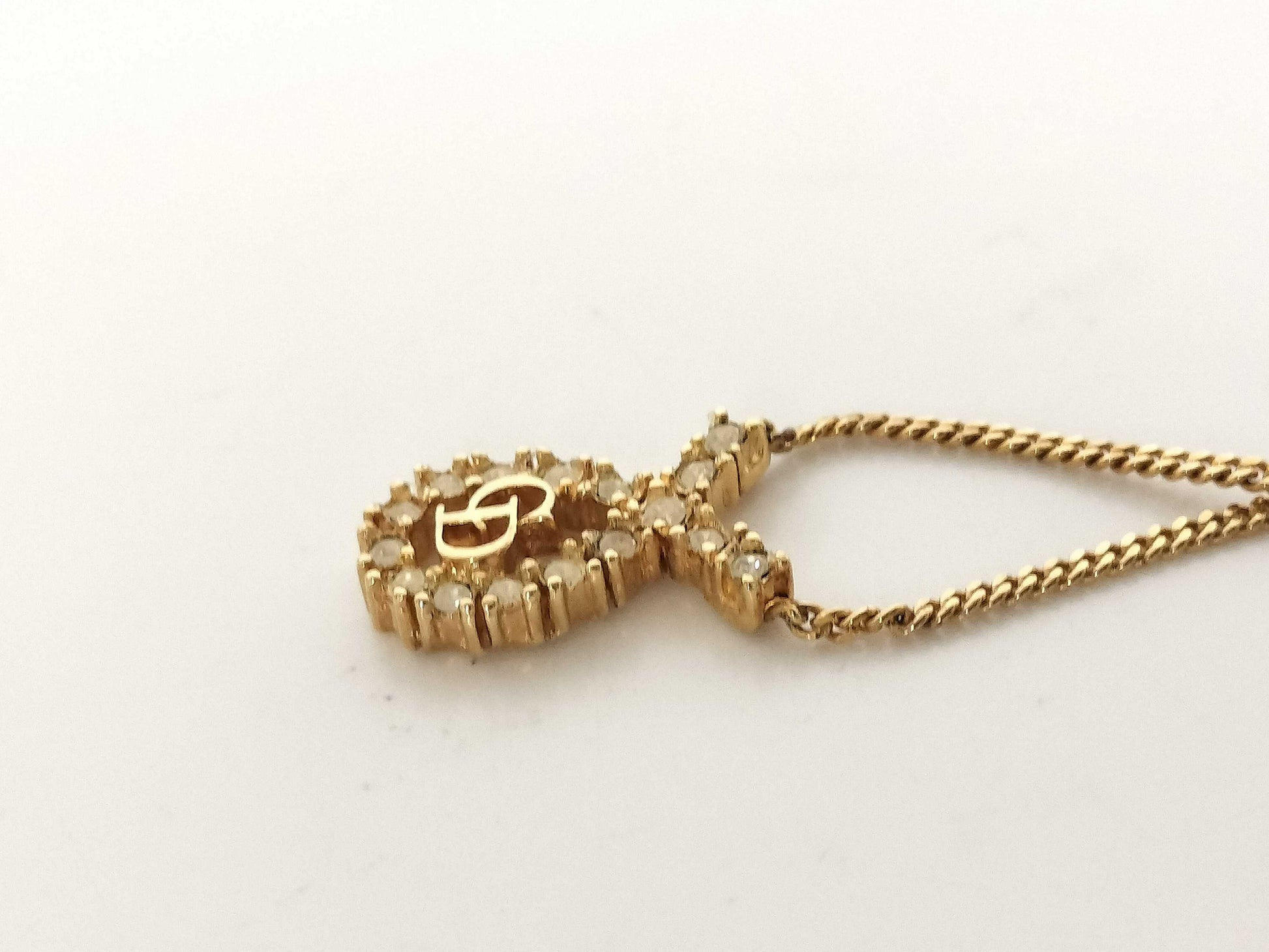 Dior Rhinestone Logo Gold Collar Necklace Necklace