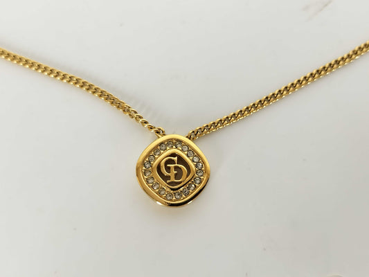 Dior Rhinestone Logo Necklace Necklace