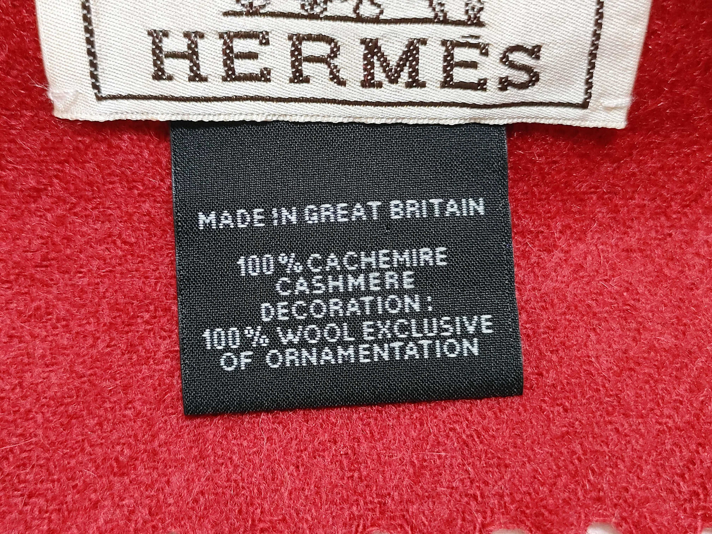 HERMES Muffler 100% Cashmere Logo Embroidered Muffler