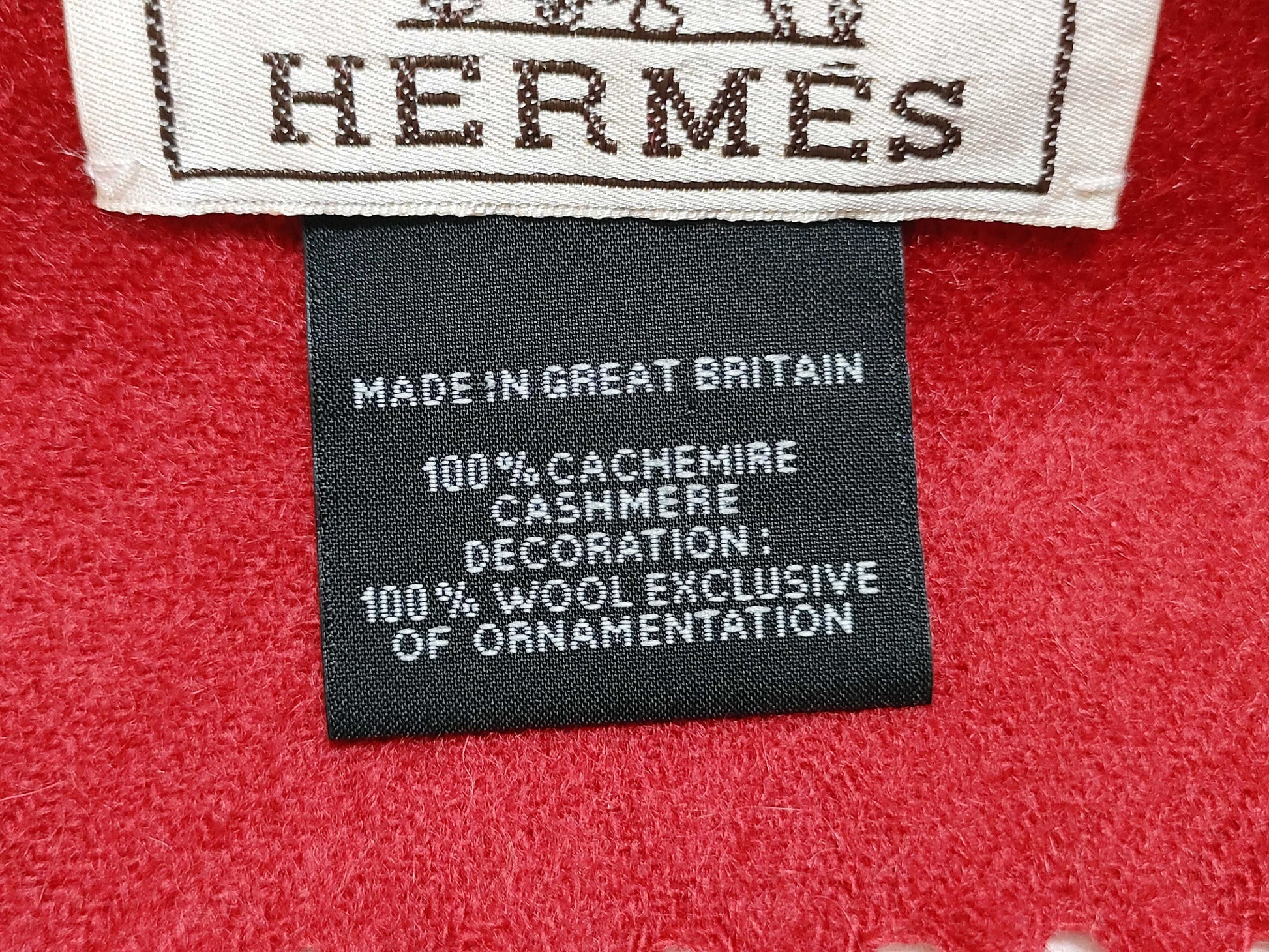 HERMES Muffler 100% Cashmere Logo Embroidered Muffler