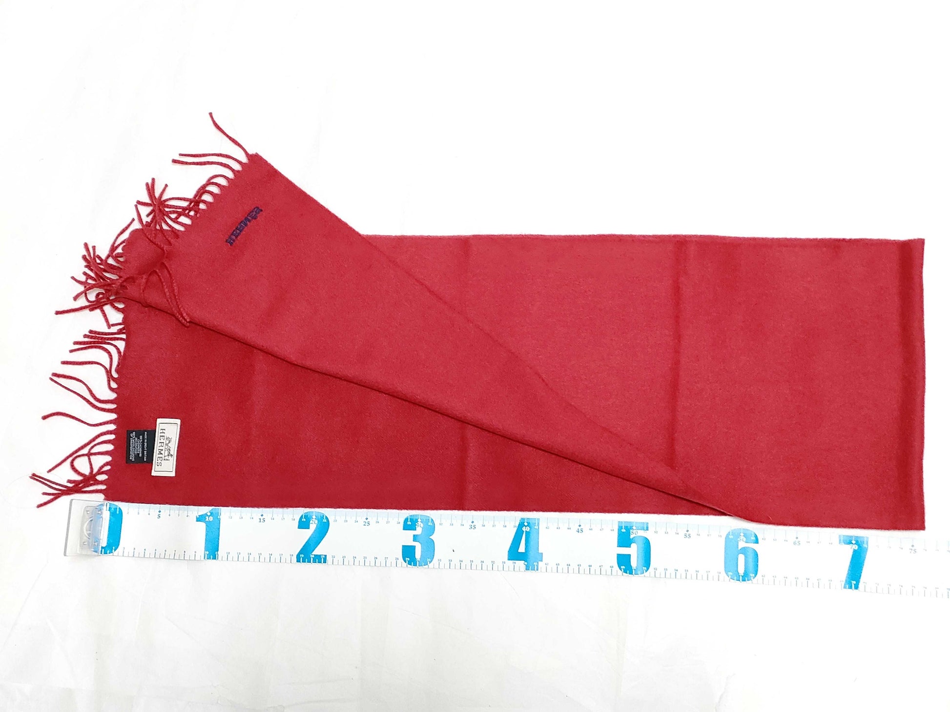 HERMES Muffler 100% Cashmere Logo Embroidered Muffler