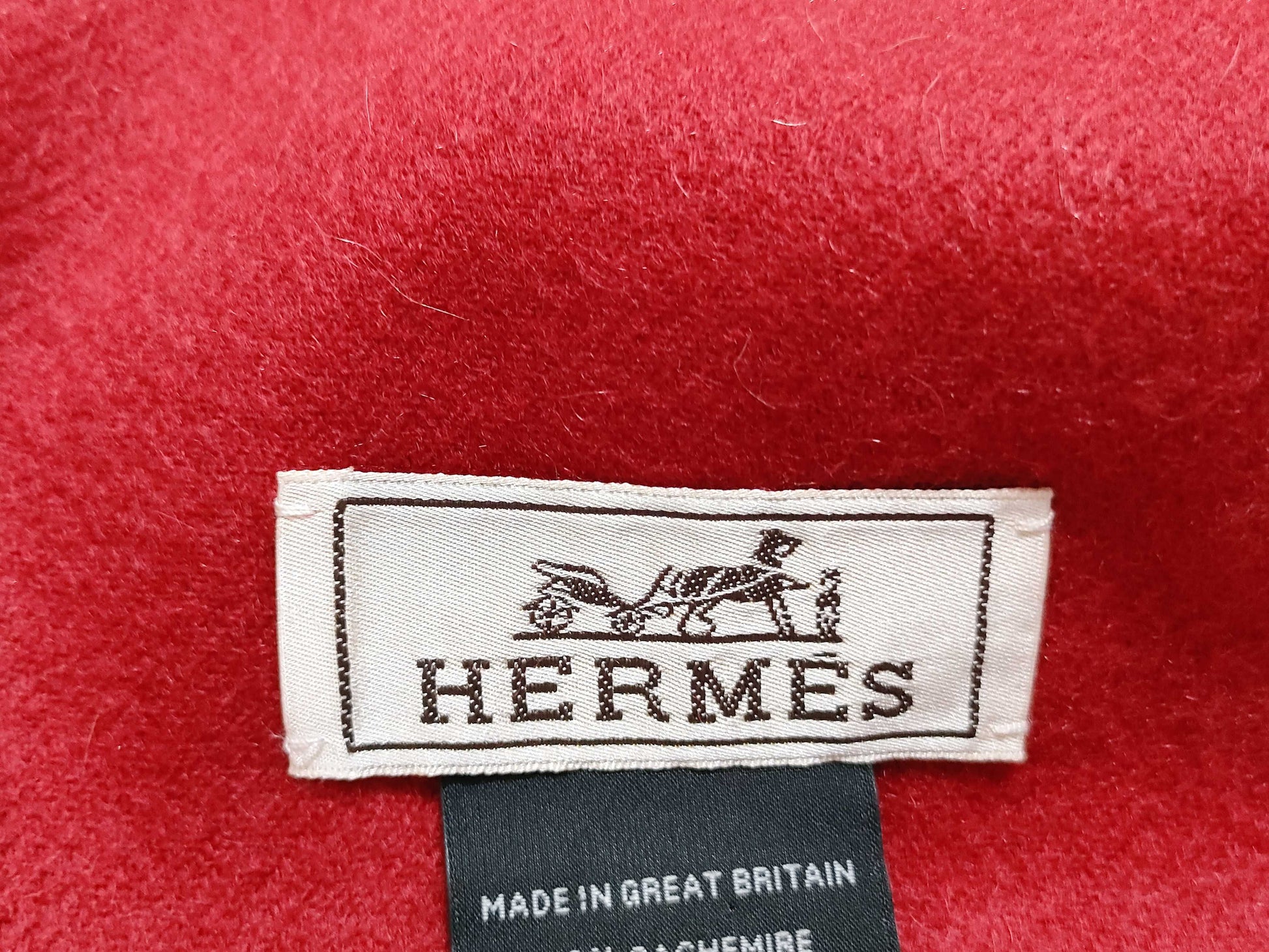 HERMES Muffler 100% Cashmere Logo Embroidered Muffler