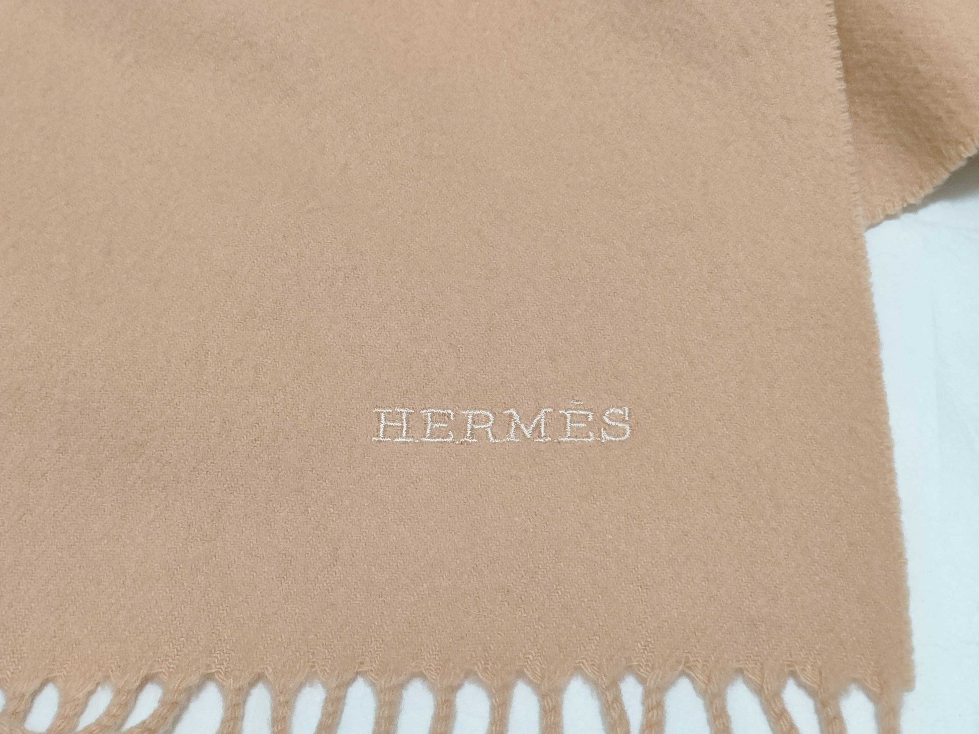 HERMES Large Format Stole 100% Cashmere Logo Embroidery? Other accessories