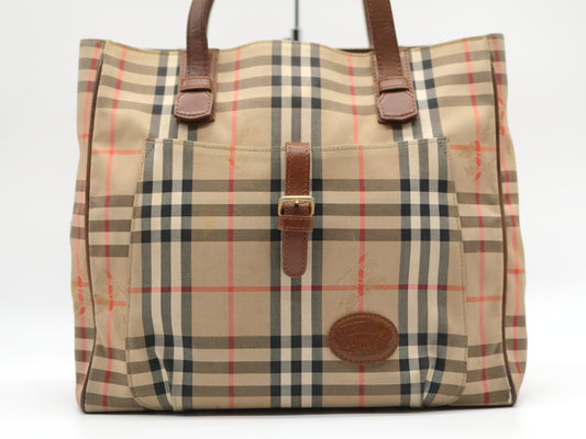 BURBERRY Canvas Tote Bag Check Tote Bag