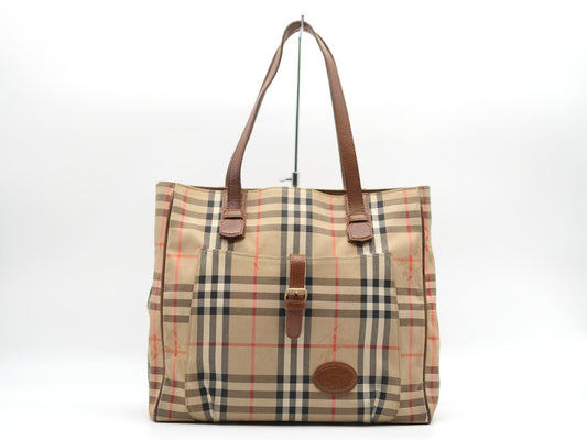 BURBERRY Canvas Tote Bag Check Tote Bag