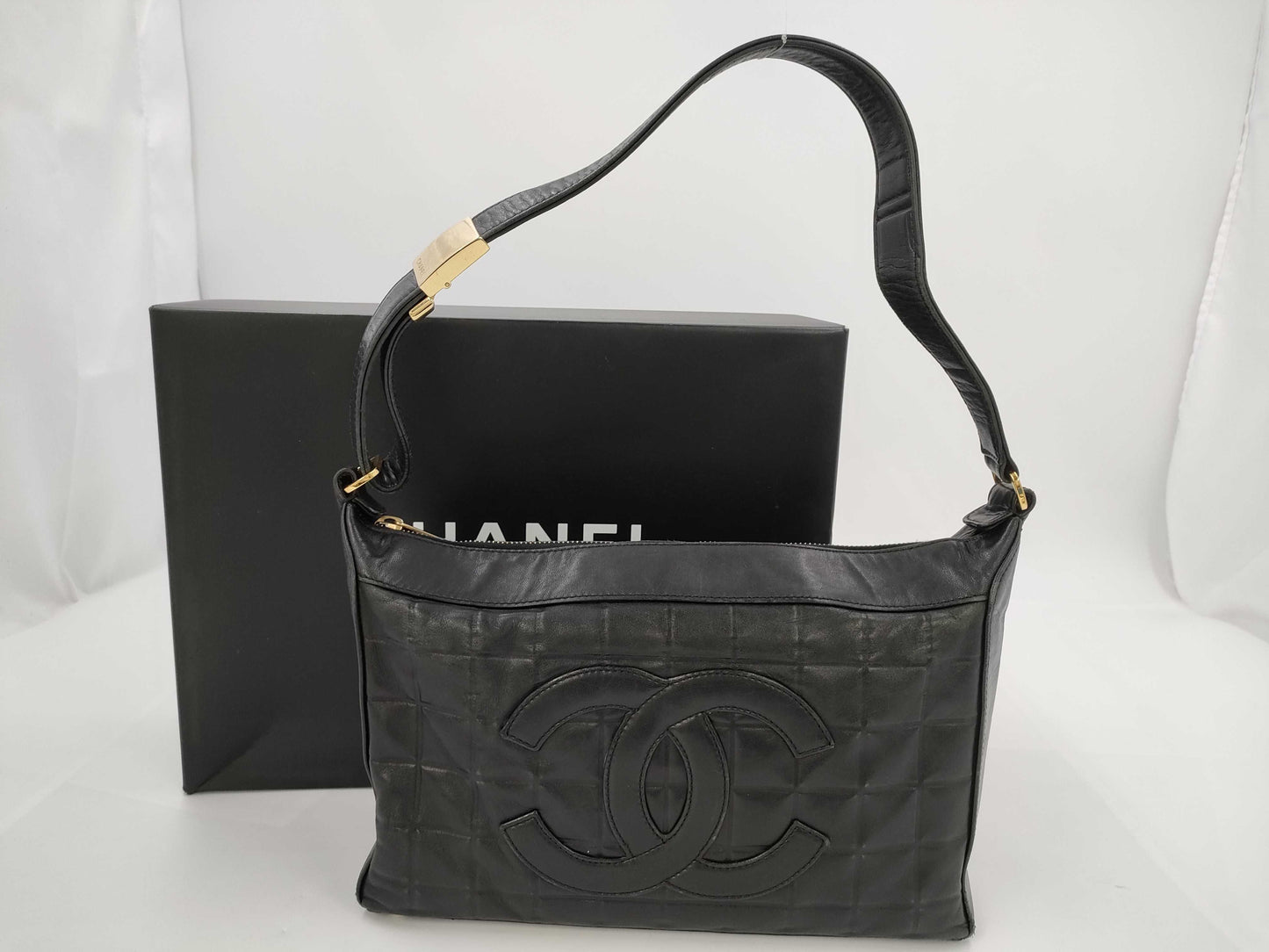 CHANEL Chocolate Bar Leather Coco Mark Shoulder Bag