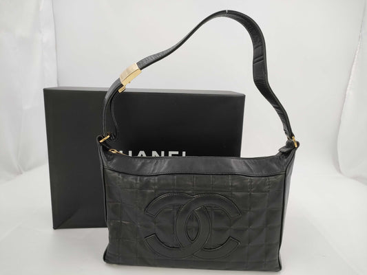 CHANEL Chocolate Bar Leather Coco Mark Shoulder Bag