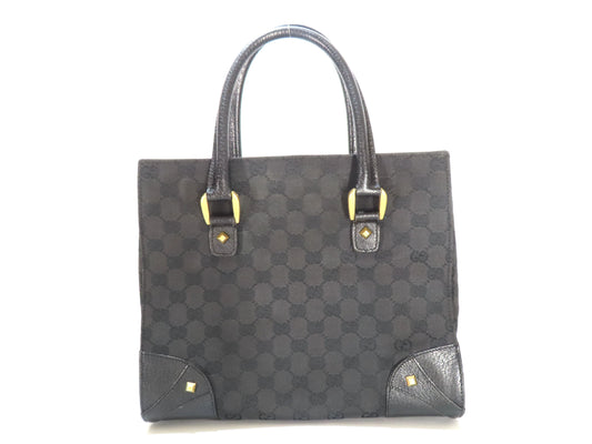 GUCCI GG Canvas Gucci Black Tote Bag Corner Leather GG Canvas Tote Bag