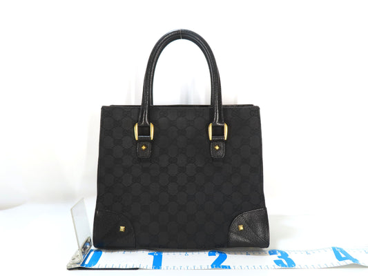 GUCCI GG Canvas Gucci Black Tote Bag Corner Leather GG Canvas Tote Bag