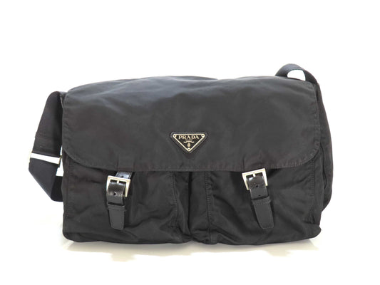 PRADA Nylon Prada Messenger Bag Black White Tag 114 Shoulder Bag