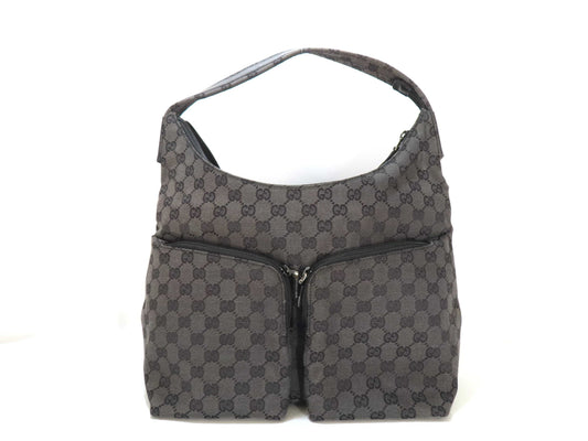 GUCCI GG Canvas Gucci One Shoulder Tote GG Canvas Black Front Pocket Handbag