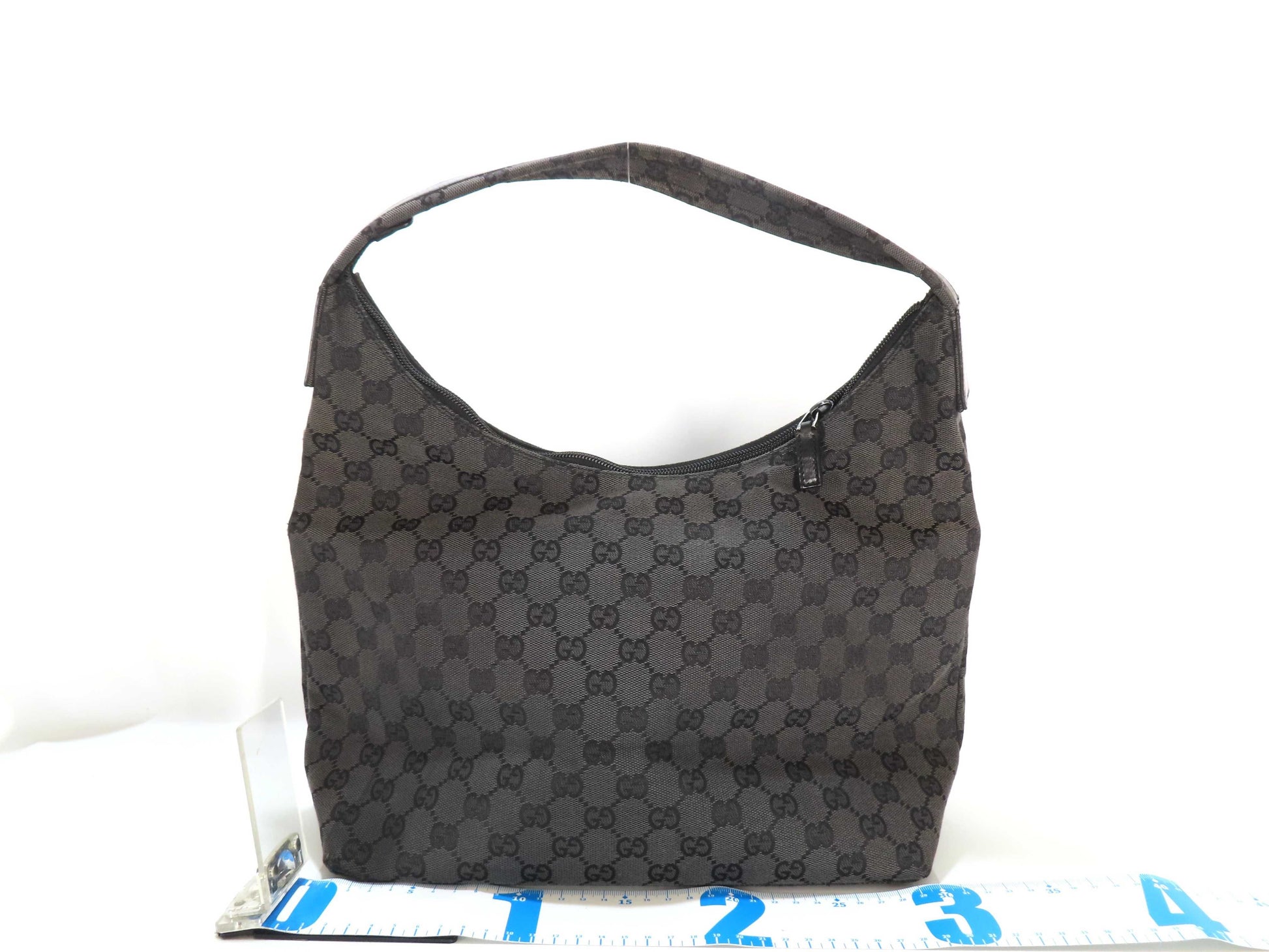 GUCCI GG Canvas Gucci One Shoulder Tote GG Canvas Black Front Pocket Handbag