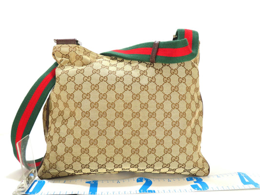 GUCCI GG Canvas Tote Bag with Sherry Line Handles, GG Canvas, 3 Front Pockets, Shoulder Bag