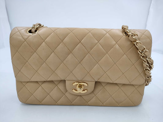CHANEL CHANEL Matelasse Lambskin Classic Double Flap 26 Shoulder Bag Beige with Seal