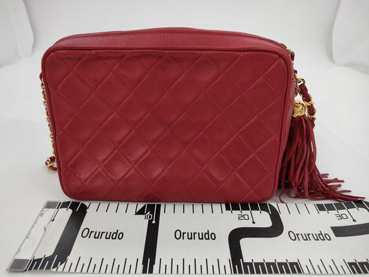 CHANEL CHANEL Matelasse Lambskin Shoulder Bag Red with Seal Card