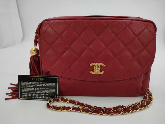 CHANEL CHANEL Matelasse Lambskin Shoulder Bag Red with Seal Card