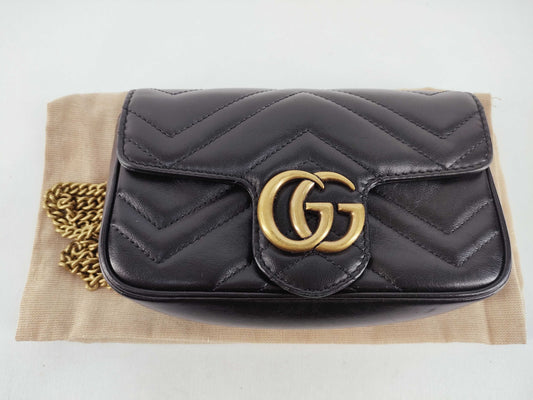 GUCCI GUCCI Marmont Super Mini Chain Shoulder Bag Black Storage Bag Shoulder Bag