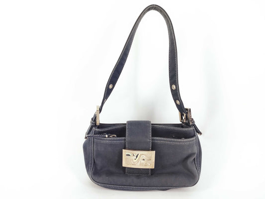 FENDI Canvas Baguette Blue Shoulder Bag