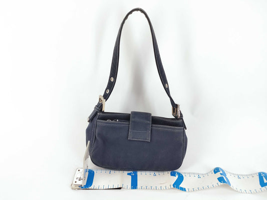 FENDI Canvas Baguette Blue Shoulder Bag