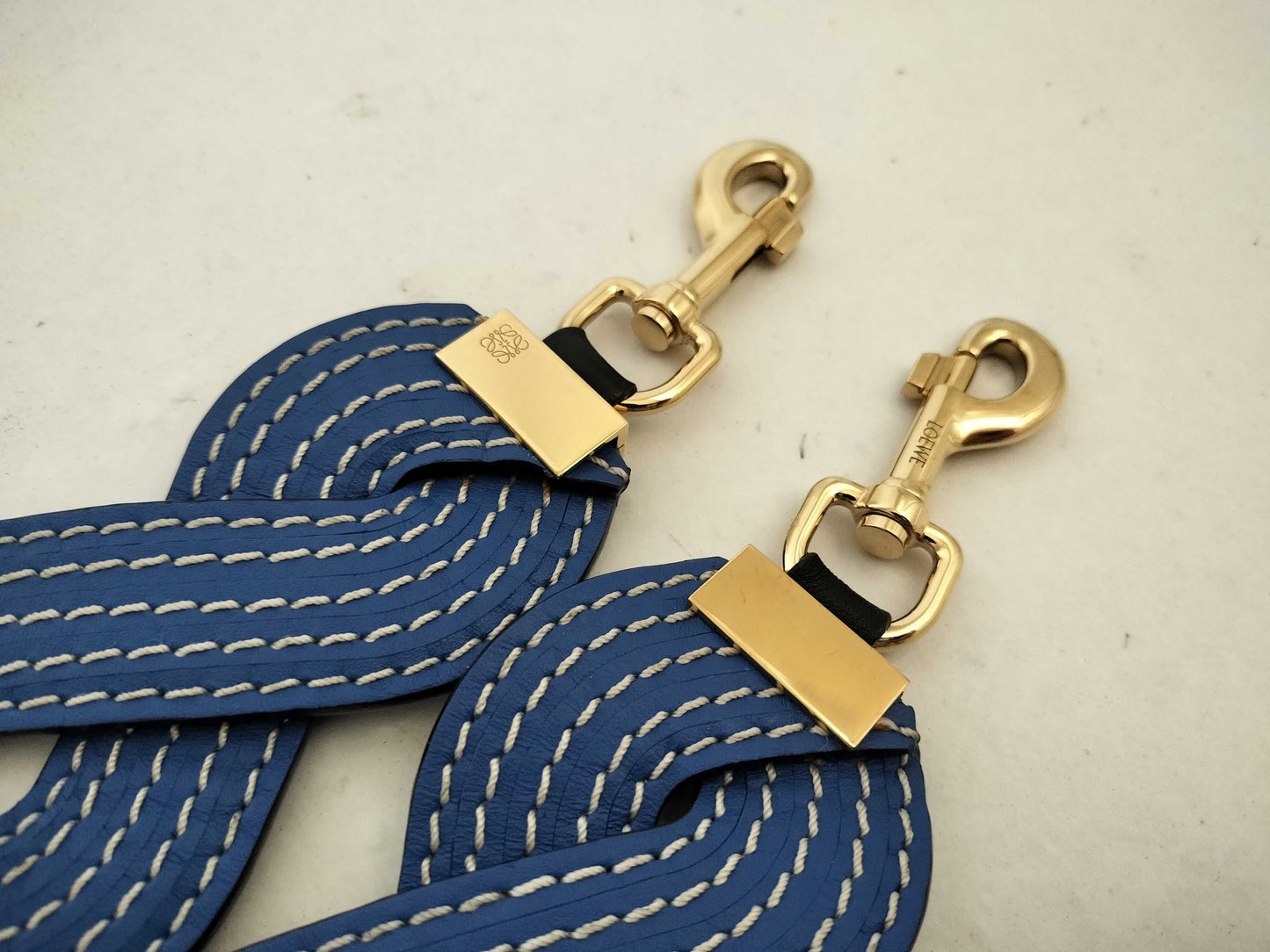 LOEWE LOEWE Wave Shoulder Strap Blue Leather Gold Strap