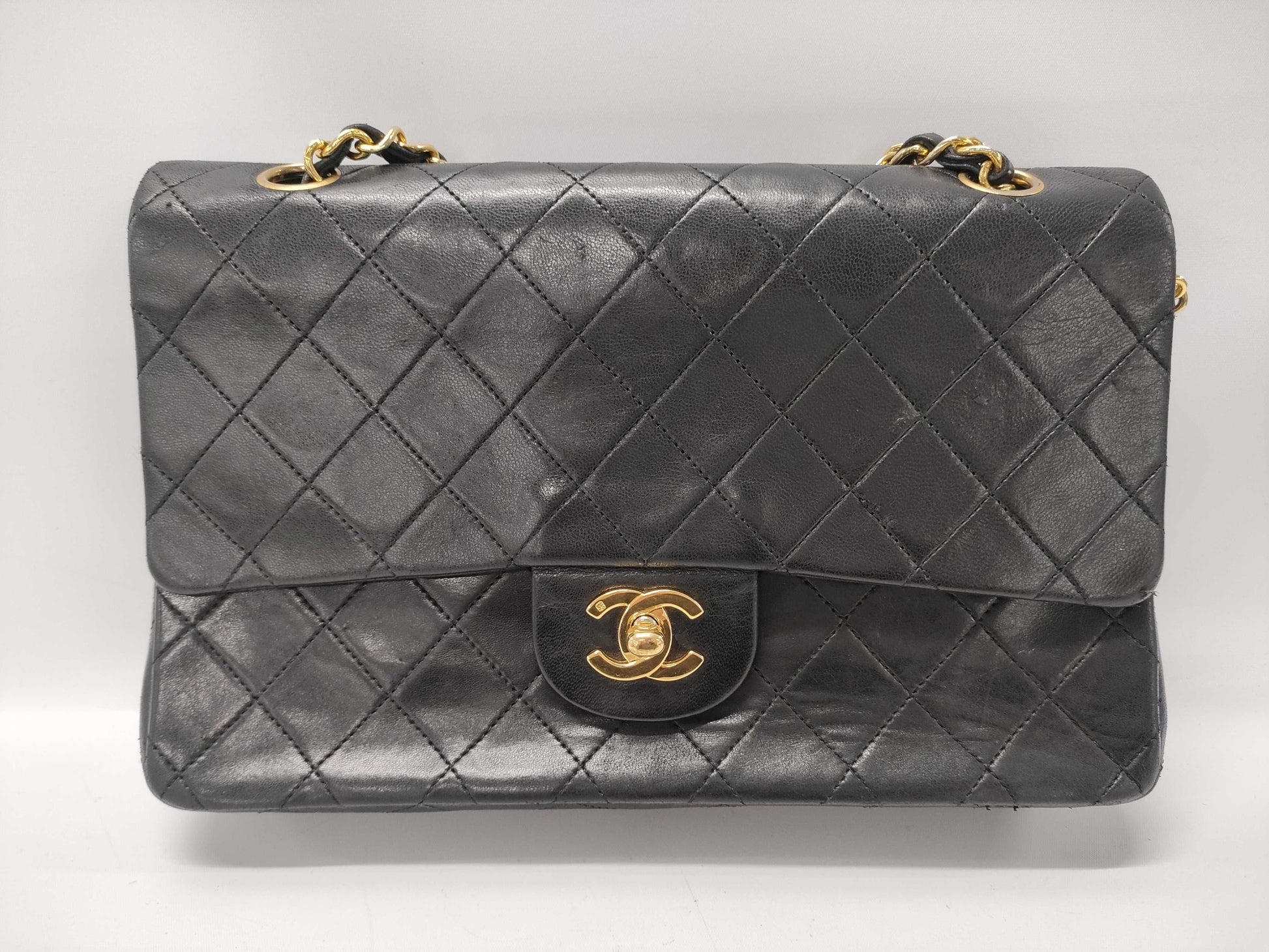 CHANEL Lambskin Matelasse Double Flap Double Chain Shoulder Bag, No. 1 Serial Seal, Shoulder Bag
