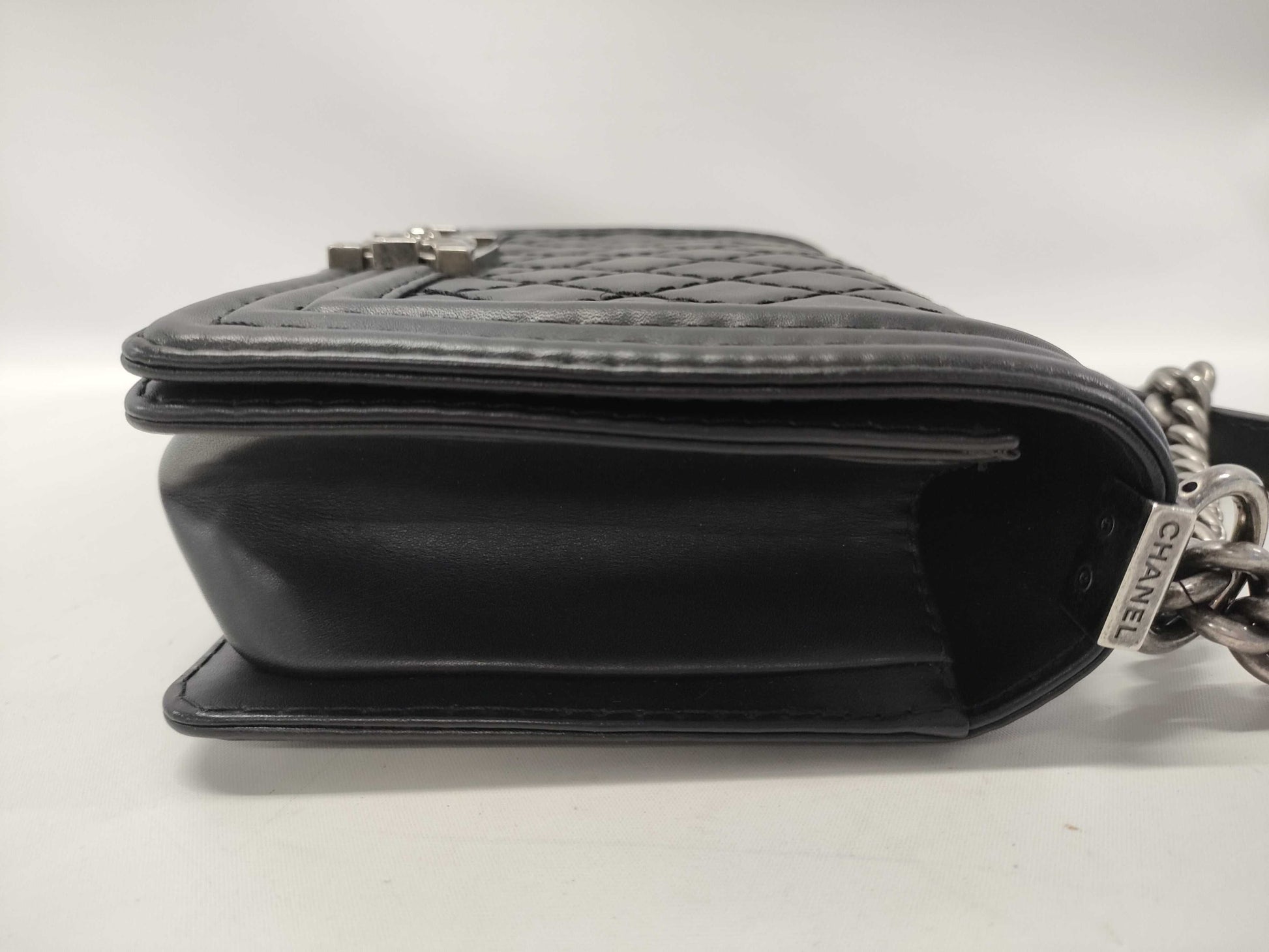 CHANEL Boy Chanel Matelasse Lambskin Chain Shoulder Bag in Black