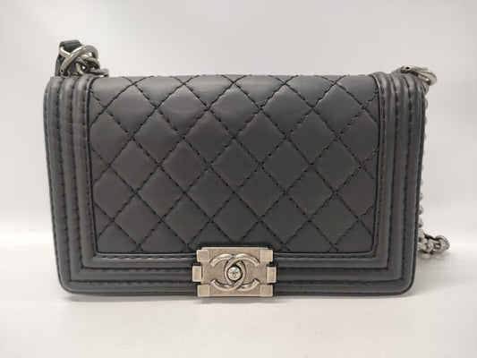 CHANEL Boy Chanel Matelasse Lambskin Chain Shoulder Bag in Black