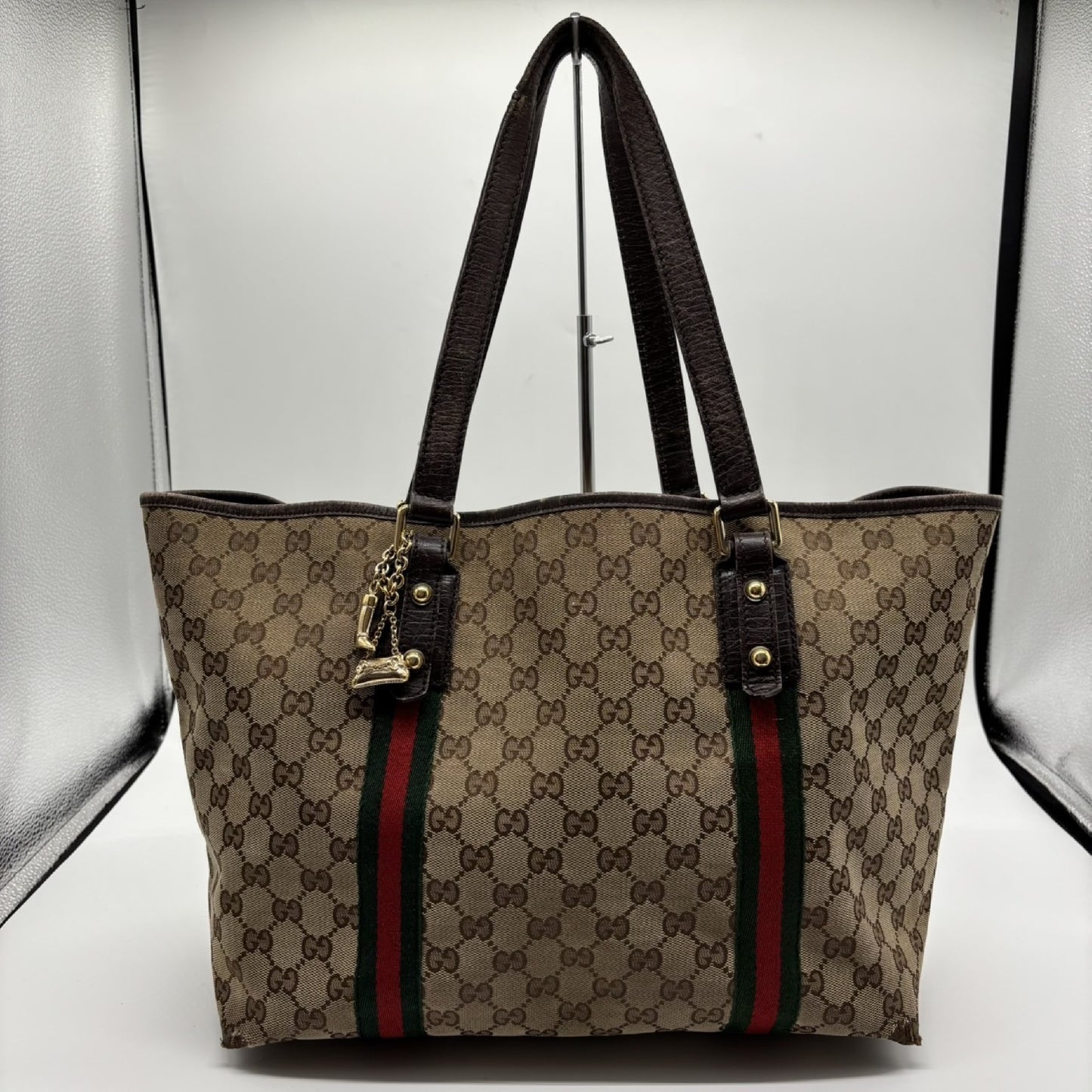 GUCCI GG Canvas Tote Bag 139260 Sherry Line Tote Bag with Charm