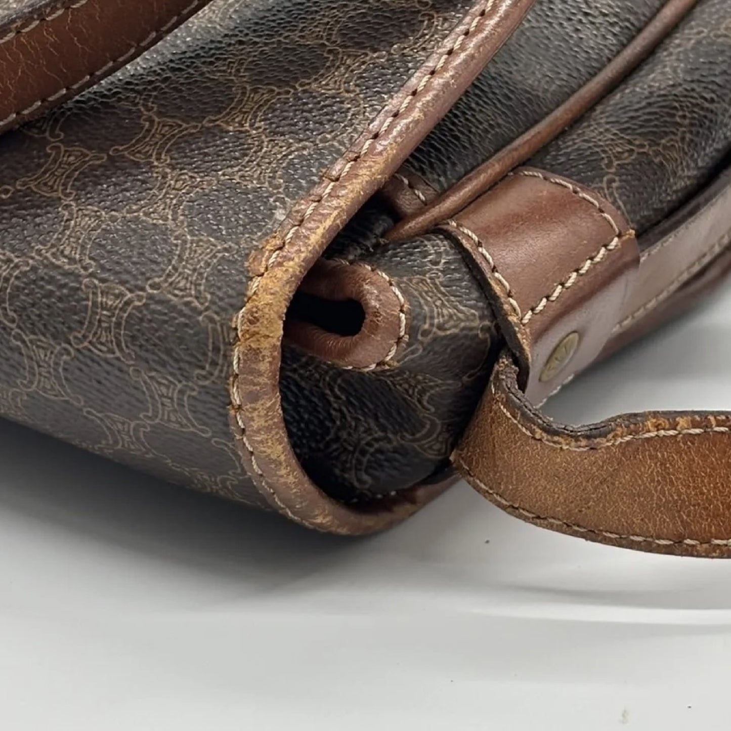 CELINE Macadam Leather Brown Shoulder Bag