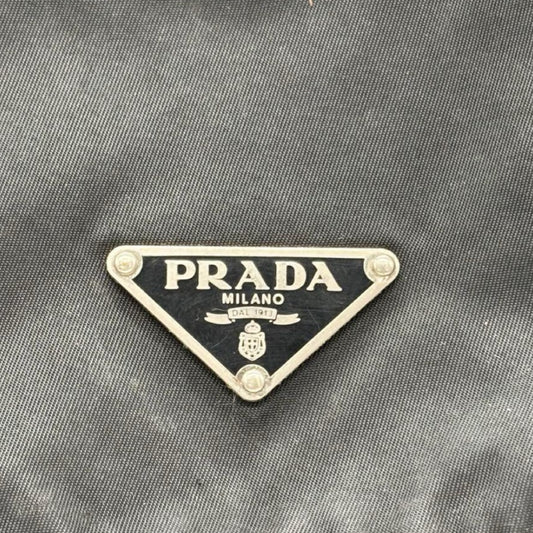 PRADA Prada Nylon and Leather Shoulder Bag in Black with Triangle Plate