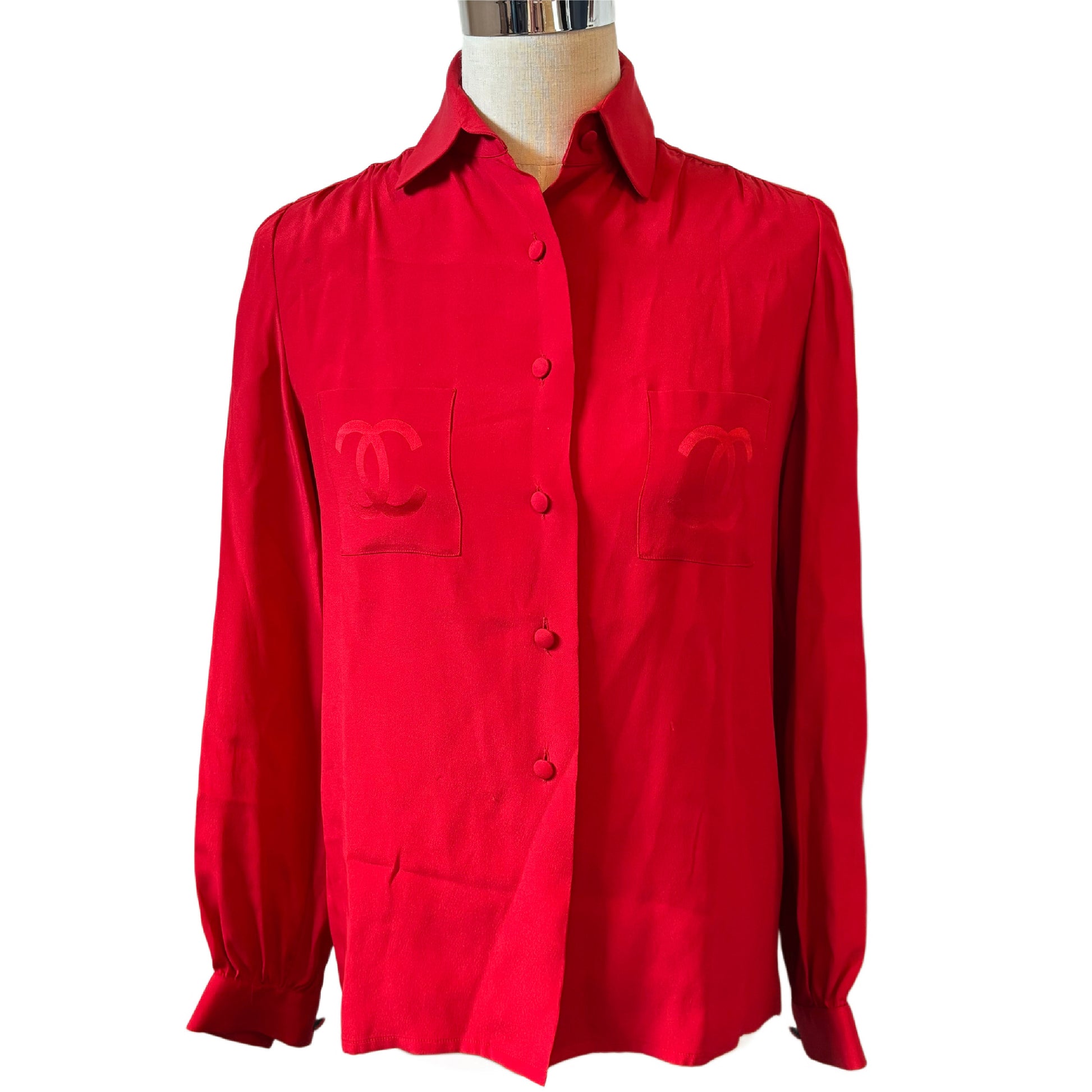 CHANEL Chanel Blouse 38 Cocomark Red Red 38 Shirt